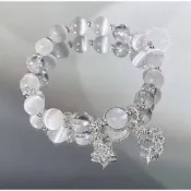 【日月星辰】天然水晶手鍊 月光石手鍊 女 貓眼石手鍊 藍月光石 白水晶 星星月亮手串 原創設計款 冷淡風手鍊 閨蜜手鍊爆