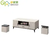【綠家居】柯哲克4.3尺四門單抽木製大茶几(仿雲紋石面木質桌面板＋內附小椅凳二張)