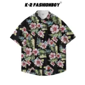 【K-2】黑底 花襯衫 紅色花朵 短袖襯衫 薄款 個性 穿搭 海邊 渡假 男裝 2026 新品 春夏 浪子【NC27】