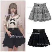 ღ(✪現貨)Honey Cinnamon 原單 甜美°荷葉邊拼接珍珠釦腰帶格紋短裙 Different store💋ღ