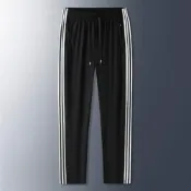 (店+)冰絲涼感褲男透氣速乾抗皺垂墜闊腿夏季百搭長褲三條杠薄款透氣冰絲褲男女寬松運動休閑褲都會休閒行政西裝褲速乾褲免熨抗皺薄款休閒長褲