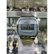 【金台鐘錶】CASIO 卡西歐 A168WA-3A 簡約電子錶 (復古造型) 鋼帶 方型 (灰綠)