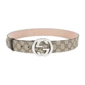 【GUCCI 古馳】大雙G 銀logo防水皮革皮帶_寬4cm(咖啡色)