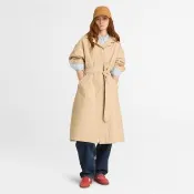 【Timberland】女款米色防潑水長版風衣外套(A42BFY94)