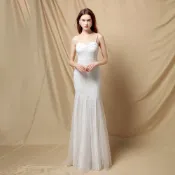 現貨 吊帶酒紅色性感敬酒服 答謝宴緊身魚尾裙 結婚車模會展禮服 黑色優雅晚宴亮片長裙 白色洋裝