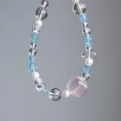 海鹽芭樂軟糖 - 粉水晶 + 海藍寶 + 白水晶 + 淡水珍珠+S925 銀扣鏈