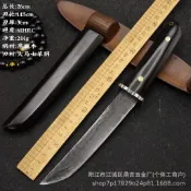 🔥爆款🔥日式黑檀木大馬士革鋼戶外露營登山野外求生小直刀收藏把玩小刀