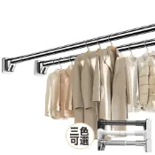 (店+)【匠藝家居】不鏽鋼伸縮桿 伸縮晾衣桿 浴簾桿 窗簾桿 曬衣桿 防滑底座/無需打孔/防水防鏽 晾衣套裝+5防風鈎 150-260公分
