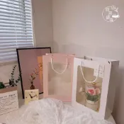 (店+)天窗禮物提袋｜加厚防水｜禮物袋子｜透明櫥窗紙袋 牛皮紙 提袋 送禮 乾燥花提袋 永生花提袋 紙袋