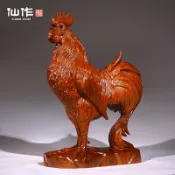 銀聯網日用品生活館 黃花梨木雕公雞擺件實木雕刻動物生肖招財紅木家居客廳風水工藝品