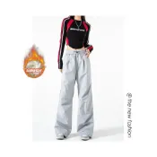 (店+) 工裝褲女款防水防風登山運動長褲美式保暖防寒工作褲冬季加絨加厚內刷毛滑雪褲大尺碼女生寬鬆直筒機能衝鋒褲發熱休閒棉褲子