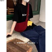 【日系簡約百搭】紅色尼龍斜挎包 單肩包 手機包 帆布餃子包 小包包 女用側背包 斜背包 純色百搭斜挎小包 日常外出背包