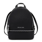 Michael Kors  RHEA 銀字LOGO黑色鵝卵石紋皮革雙層三用包(手提/斜/後背)