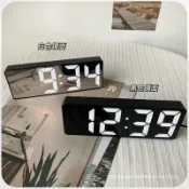 全球選品1館 生活百貨 夜光鏡面時鐘ins桌面鐘錶時間表擺臺式擺件led數字顯示器電子鬧鐘