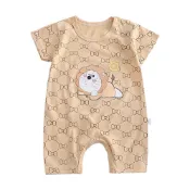 (店+)【JoyBaby】春夏童裝 短袖包屁衣 卡通肩扣薄款連身衣 滿花獅子