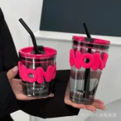 🔥桃園出貨🔥玻璃杯 子女夏帶吸管  耐高溫ins高級感 創意 高顔值 字母伴手禮