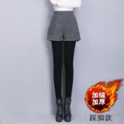 內搭褲裙 褲裙假兩件 打底褲 保暖褲裙 加絨內搭褲 刷毛內搭褲 包臀裙褲女外穿秋冬顯瘦格子加絨加厚假兩件裙褲一體打底褲裙