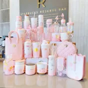 星巴克杯子櫻花季粉白金貓爪珍珠馬克玻璃吸管隨行保溫杯套包