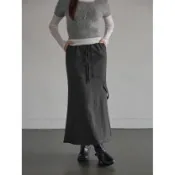 Codibook｜韓國 09WOMEN 休閒灰色單寧繫帶長版魚尾裙［預購］裙子 牛仔裙 女裝