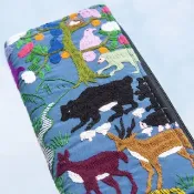 棉質皮夾/手工刺繡長夾/長皮夾/零錢包/大容量皮夾-動物孔雀猴子