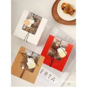 開窗紙盒 3色 紅棕白3色掀蓋盒糯米船餅乾盒 雪花酥瑪德蓮包裝盒 招財貓吊牌 禮盒吊牌 餅乾糖果牛軋糖核桃糕 烘培包裝盒