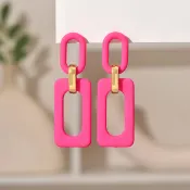  女士女孩空心方形亞克力簡約幾何垂墜耳環聲明飾品禮物 Pendientes Mujer