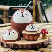 客製化 手作木製俄羅斯娃娃・小鹿家族・三件組及蘑菇木座