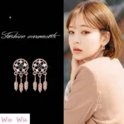 Wu shop☆ 台灣現貨 耳針 耳環 S925抗敏感 垂墜式 玫瑰金 捕夢網 造型 羽毛 (可改耳夾)