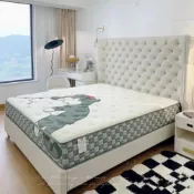 (店+)免運費/免關稅 法式奶油雙人床 現代簡約拉扣床 臥室軟包大床 公主風 婚床 布藝雙人床 床組床架 掀床 儲物床 大床