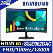 Samsung 三星 S24D362GAC 曲面萊茵護眼低藍100Hz飆速螢幕(24吋/100Hz/FHD) 液晶螢幕
