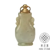 【漢石齋】天然翡翠A貨 銅蓋雲耳鼻煙壺 冰糯種(23*47*13mm)