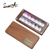 SeamiArt 12色紫晶色專業純色水彩禮盒套裝【西米藝術】紫色系 黑胡桃木盒 顏料繪畫 美術寫生 美甲 塊狀水彩