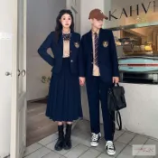 現-免 大碼連衣裙 學生制服 西裝裙 高腰裙學院風 班服秋季英倫學院風韓版西裝外套高中生畢業季運動會合唱校服套裝