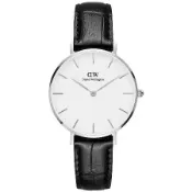DW Daniel Wellington 經典雷丁黑色壓紋皮帶腕錶-銀框/32mm(DW00100185)