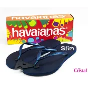 (店+)【havaianas 哈瓦仕】HAVAIANAS 哈瓦仕 窈窕系列 Slim 素色珠光細鞋帶人字拖.海軍藍『夢工場Cristal』