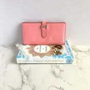 【特選貨品】中古二手Hermes Bearn粉紅皮革長夾銀錢包手拿袋