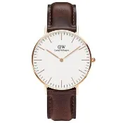 【Daniel Wellington】DW 手錶  Classic Bristol 36mm深棕真皮皮革錶-玫瑰金框(DW00100039)
