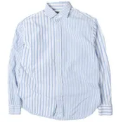 【DOKODEMO】POLO RALPH LAUREN 條紋棉質高低擺襯衫 211829860001 00 藍色 長袖 小馬刺繡 瘋狂圖案 多色條紋上衣 [二手] [POLO RALPH LAUREN]
