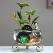 (店+)荷葉流水風水輪魚缸擺飾 循環流水噴泉造景 流水盆 辦公室居家招財桌面擺件 開運裝飾 小型觀賞魚缸
