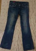 二手 BJ jeans Bornama藍釦抓破喇叭褲管牛仔褲XL號