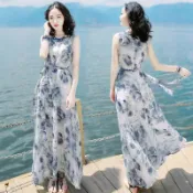 【海邊度假】度假洋裝 修身無袖連衣裙 中裙 沙灘裙 顯瘦 度假風洋裝 海邊長裙 洋裝長裙 渡假洋裝