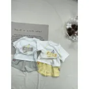 寶貝樂園-韓版ins夏季新款卡通刺繡大象圖案短袖T桖短褲兩件套薄款透氣套裝