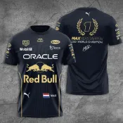 RED BULL 紅牛賽車隊黑金球迷賽車短袖荷蘭國旗簽名寬鬆賽車運動
