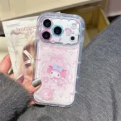 韓國新款【美樂蒂流沙手機殼】適用iPhone17promax/16/15鏡頭保護手機殼 蝴蝶結可愛KT蘋果手機保護殼