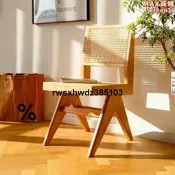 現貨北歐實木椅子無扶手家用民宿甜品奶茶店簡約靠背餐椅藤編椅子