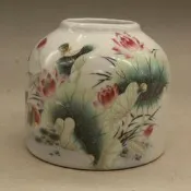 滿300出貨 居仁堂款粉彩荷花圖案水洗 古玩瓷器 古董 仿古瓷器 玄關擺件收藏