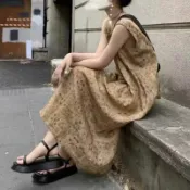米蘭精品 【巴黎精品】現貨+預購 女洋裝連身長裙大尺碼長裙連衣裙A字裙休閒大碼女裝-無袖印花露背寬鬆女裝a1gq11