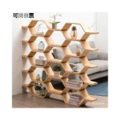 (店+)鐵藝隔斷置物架 LOFT隔屏 竹庭書架落地收納置物架墻壁隔斷實木兒童書櫃蜂巢創意省空間書架