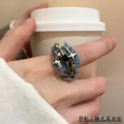 工廠批發🌸牛仔布藝芒星戒指女秋冬潮酷開口可調節指環時尚個性情侶款食指戒