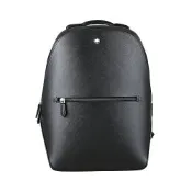 MONTBLANC 匠心系列白色六角星LOGO十字紋牛皮小型城市後背包(黑)